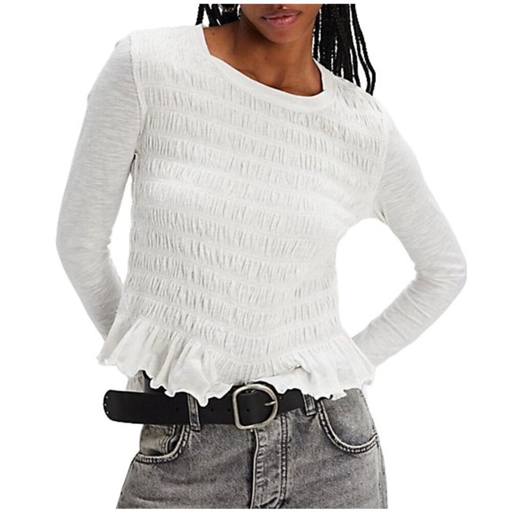 Free People We The Free Sylvie Ruffled Long Sleeve T-Shirt Top White Large